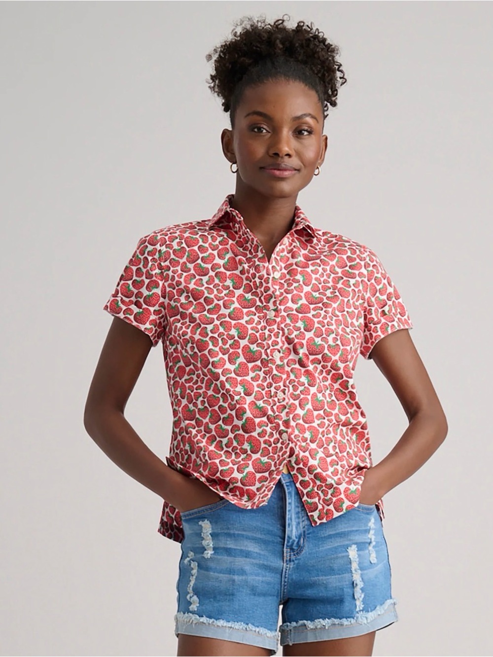 UNTUCKit Red Strawberry-Print Short Sleeve Button Down